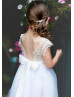 White Lace Tulle Flower Girl Dress With Rhinestone Sash White Lace Tulle Flower Girl Dress With Rhinestone Sash